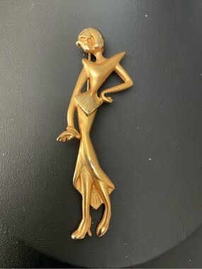 Gold-Tone Lady Figurine Brooch - Elegant Women’s Jewelry Diva